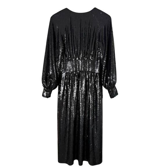 NWT Joie‎ Black Sequin Kyria Midi Dress Long Sleeves Button Front V-Neck, Size 4 - Picture 12 of 16